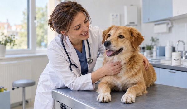 A veterinarian with a dog
